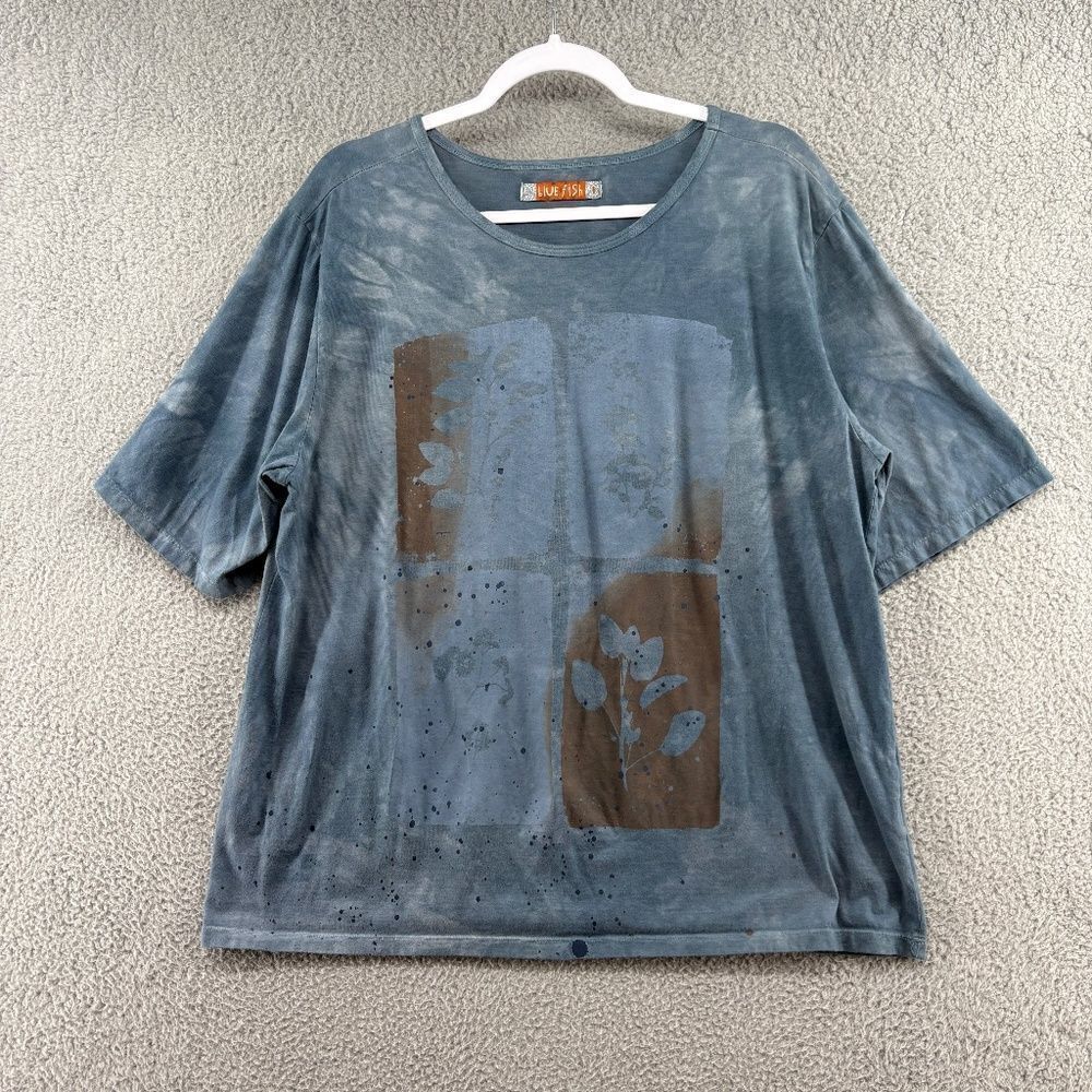 Blue Fish Fiona Tee Shirt Mottled Blue Sky Size 1 Lagenlook Boho Art to Wear